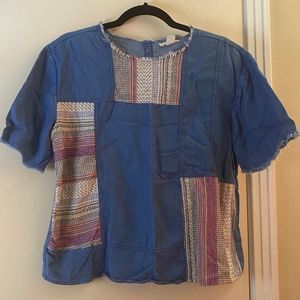 𝅺Caslon Chambray Patchwork Blouse, size M